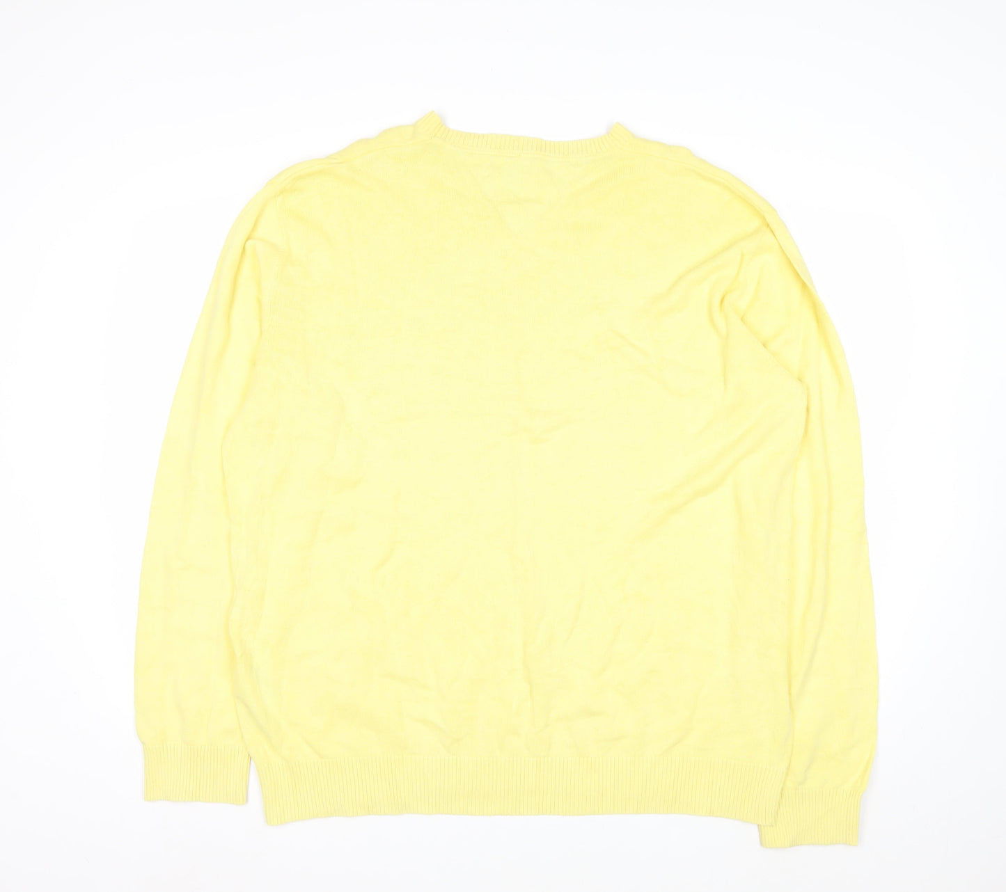 Tommy Hilfiger Men's Yellow Cotton V-Neck Jumper XL