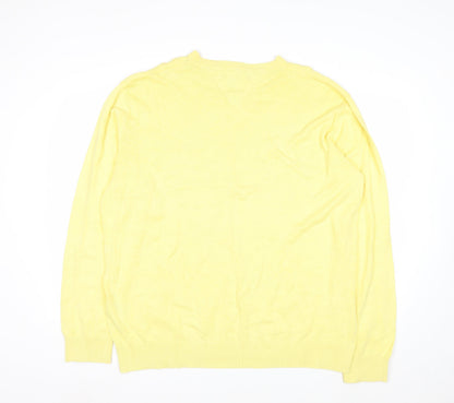Tommy Hilfiger Men's Yellow Cotton V-Neck Jumper XL