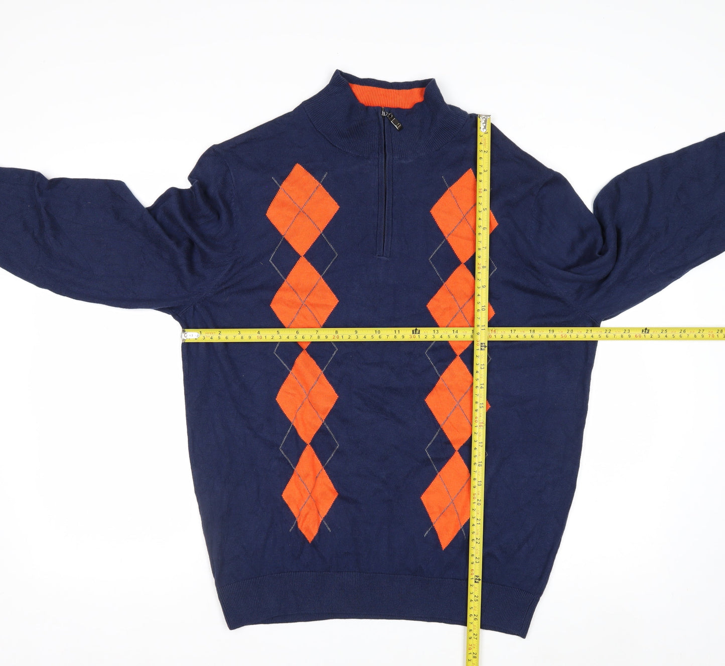 PGA TOUR Men's Blue Argyle 1/4 Zip Golf Jumper Size M