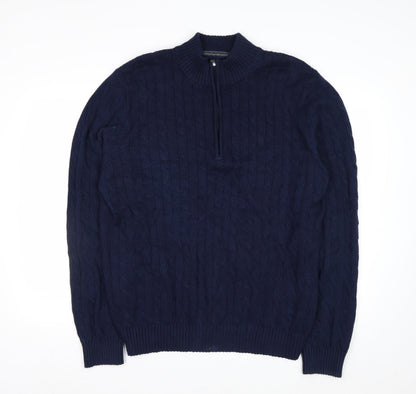 IZOD Men's Blue Cotton Cable-Knit 1/4 Zip Jumper Size L