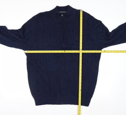 IZOD Men's Blue Cotton Cable-Knit 1/4 Zip Jumper Size L