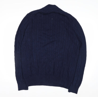 IZOD Men's Blue Cotton Cable-Knit 1/4 Zip Jumper Size L