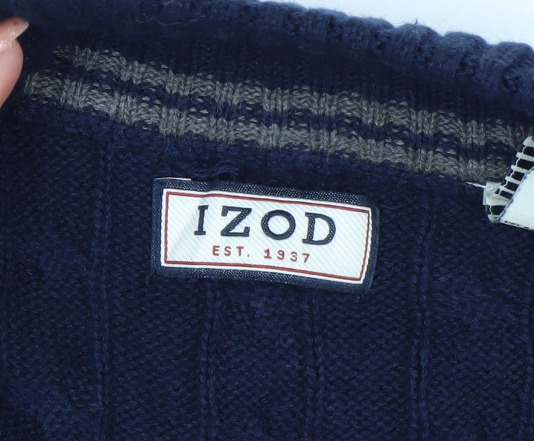 IZOD Men's Blue Cotton Cable-Knit 1/4 Zip Jumper Size L