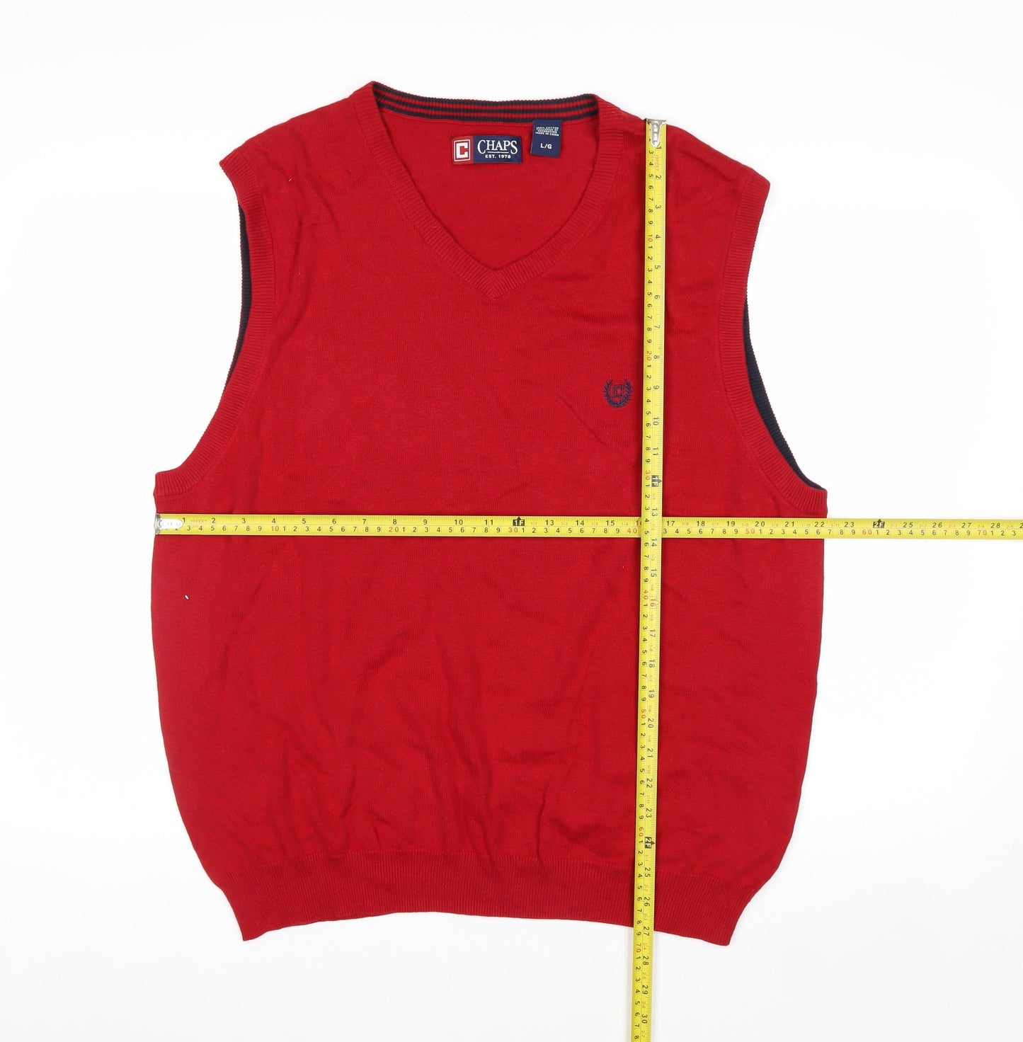 Chaps Men's Red Cotton Sleeveless V-Neck Knit Vest L Regular