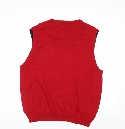 Chaps Men's Red Cotton Sleeveless V-Neck Knit Vest L Regular