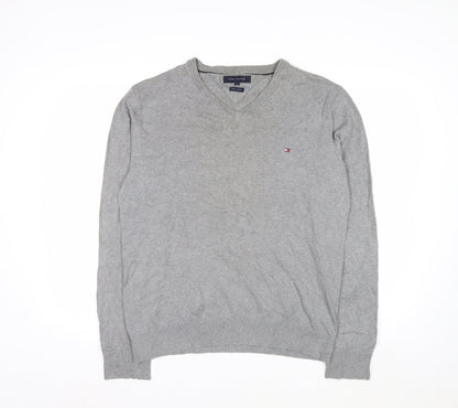 Tommy Hilfiger Men’s Grey V-Neck Cotton Cashmere Jumper M