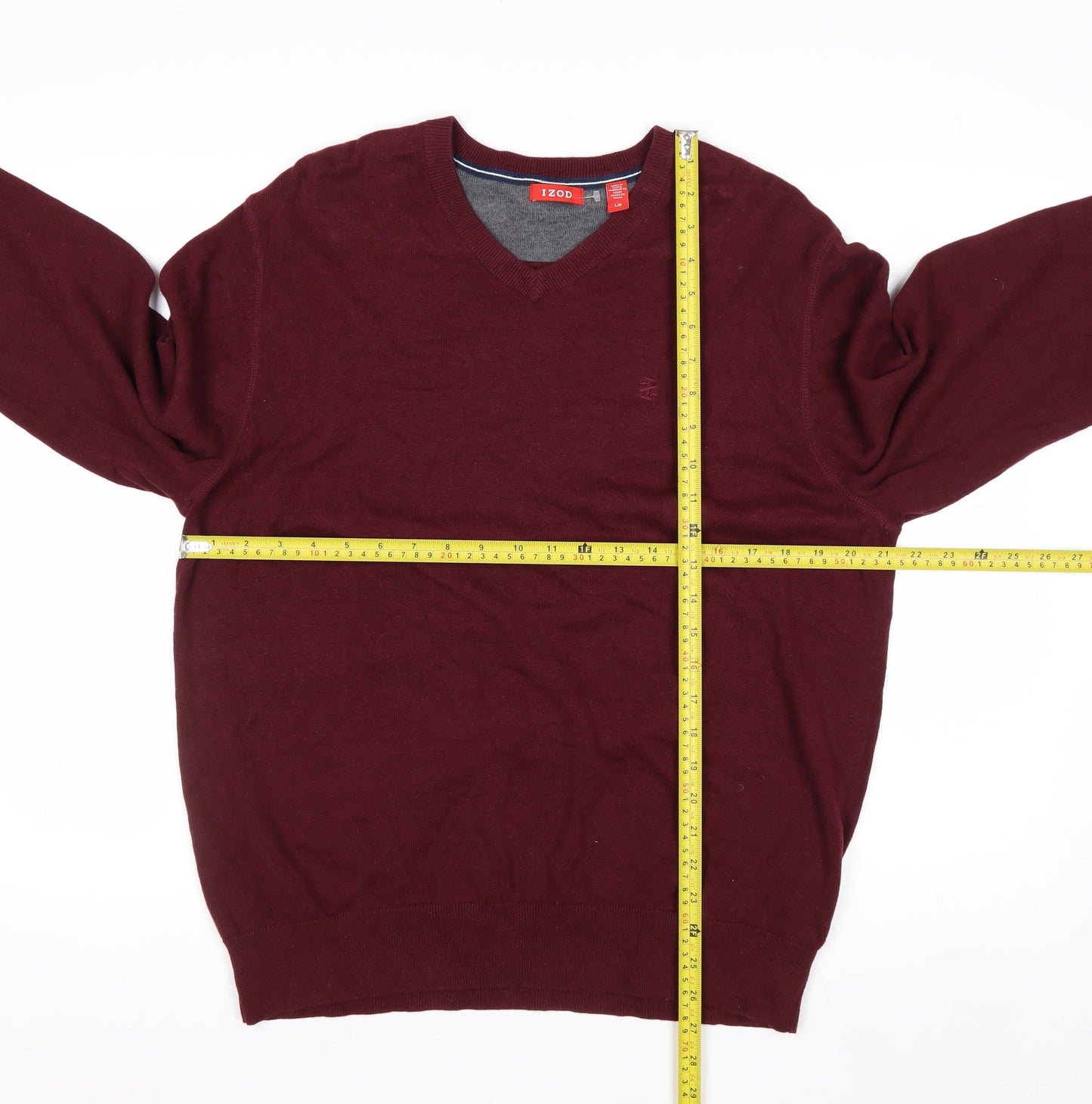 IZOD Men's Red V-Neck Cotton Pullover Jumper Size L