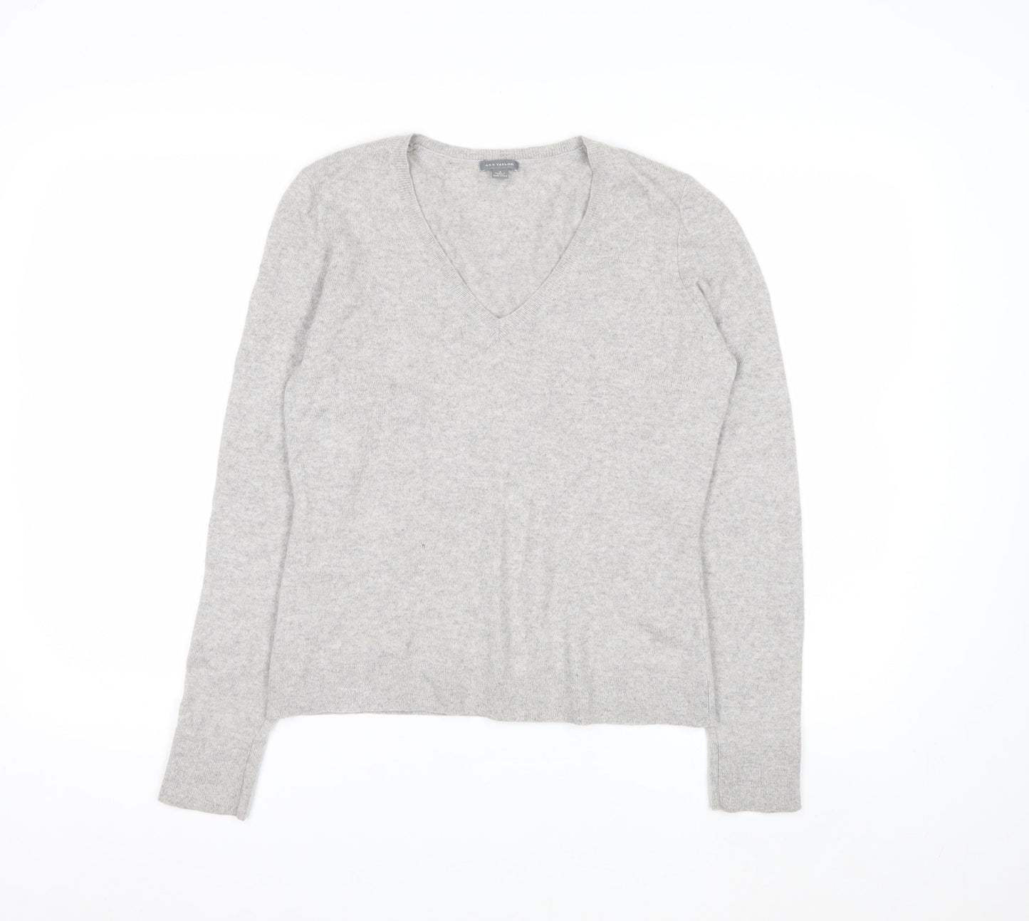 Ann Taylor Women Grey 100% Cashmere V-Neck Jumper Size S