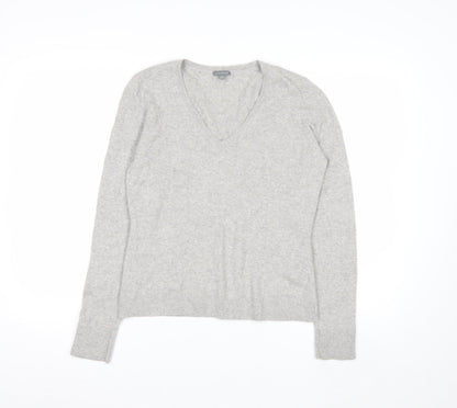 Ann Taylor Women Grey 100% Cashmere V-Neck Jumper Size S