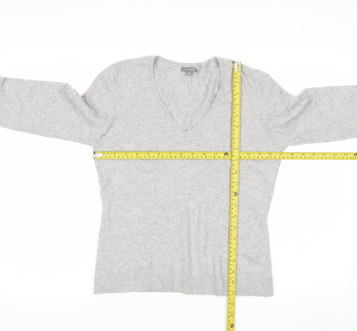 Ann Taylor Women Grey 100% Cashmere V-Neck Jumper Size S