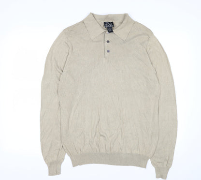 Jos. A. Bank Men’s Beige Silk Collared Henley Jumper M