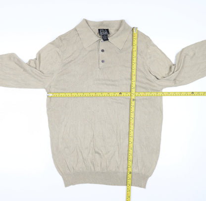 Jos. A. Bank Men’s Beige Silk Collared Henley Jumper M