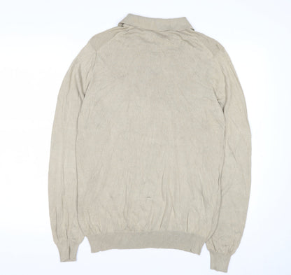 Jos. A. Bank Men’s Beige Silk Collared Henley Jumper M