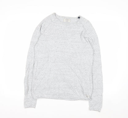 Jack & Jones Men's Grey Cotton Knit Jumper Size S Crew Neck Pullover