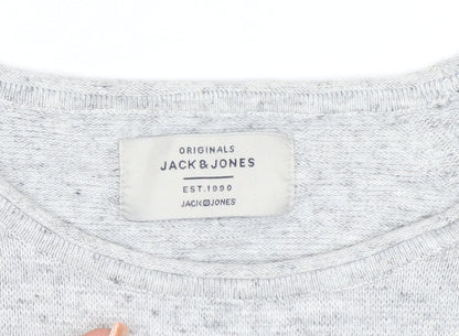 Jack & Jones Men's Grey Cotton Knit Jumper Size S Crew Neck Pullover