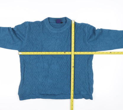 Beyond Retro Women's Blue Crew Neck Cable-Knit Jumper Size S