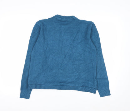 Beyond Retro Women's Blue Crew Neck Cable-Knit Jumper Size S