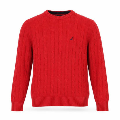 Nautica Men Red Cotton Cable-Knit Crew Neck Jumper Size M