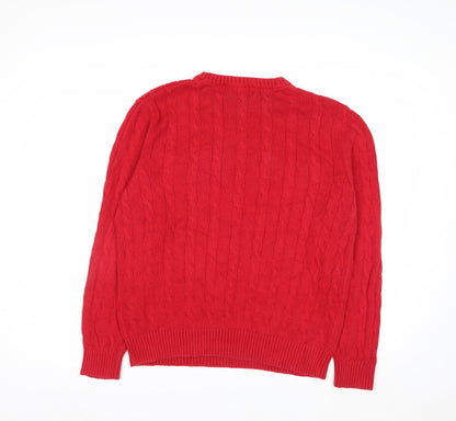 Nautica Men Red Cotton Cable-Knit Crew Neck Jumper Size M