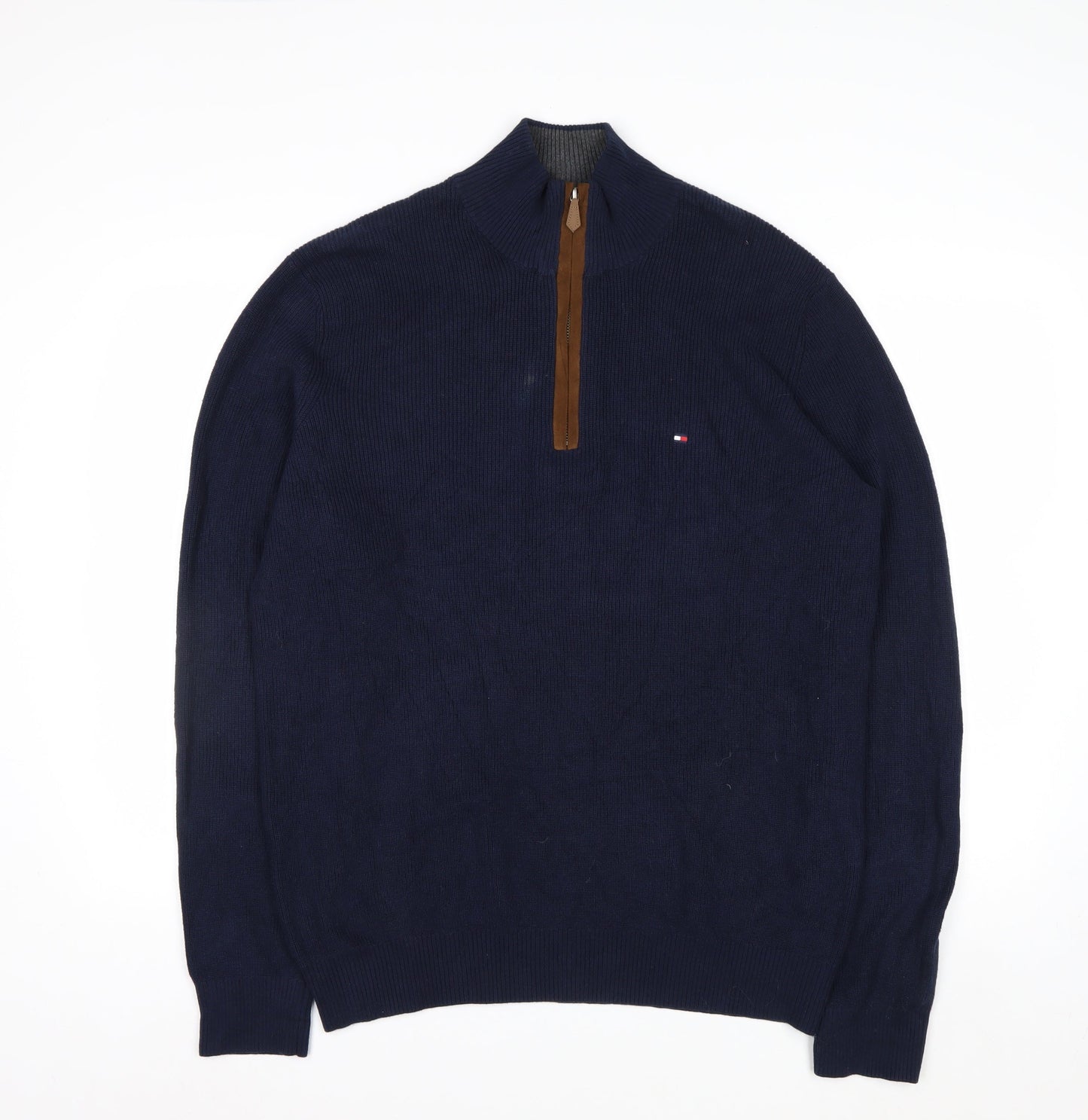 Tommy Hilfiger Men's Blue Cotton 1/2 Zip Jumper L Classic Style
