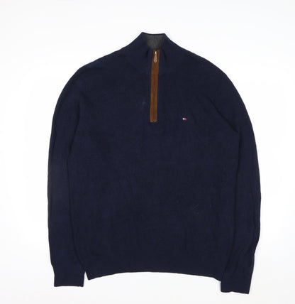 Tommy Hilfiger Men's Blue Cotton 1/2 Zip Jumper L Classic Style