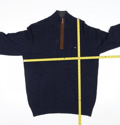 Tommy Hilfiger Men's Blue Cotton 1/2 Zip Jumper L Classic Style