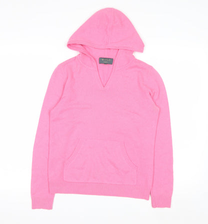Wyse London Women Pink 100% Cashmere Hooded V-Neck Jumper Size S