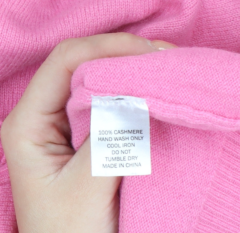 Wyse London Women Pink 100% Cashmere Hooded V-Neck Jumper Size S