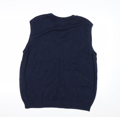 Chaps Men's Blue Cotton V-Neck Sleeveless Vest Jumper L