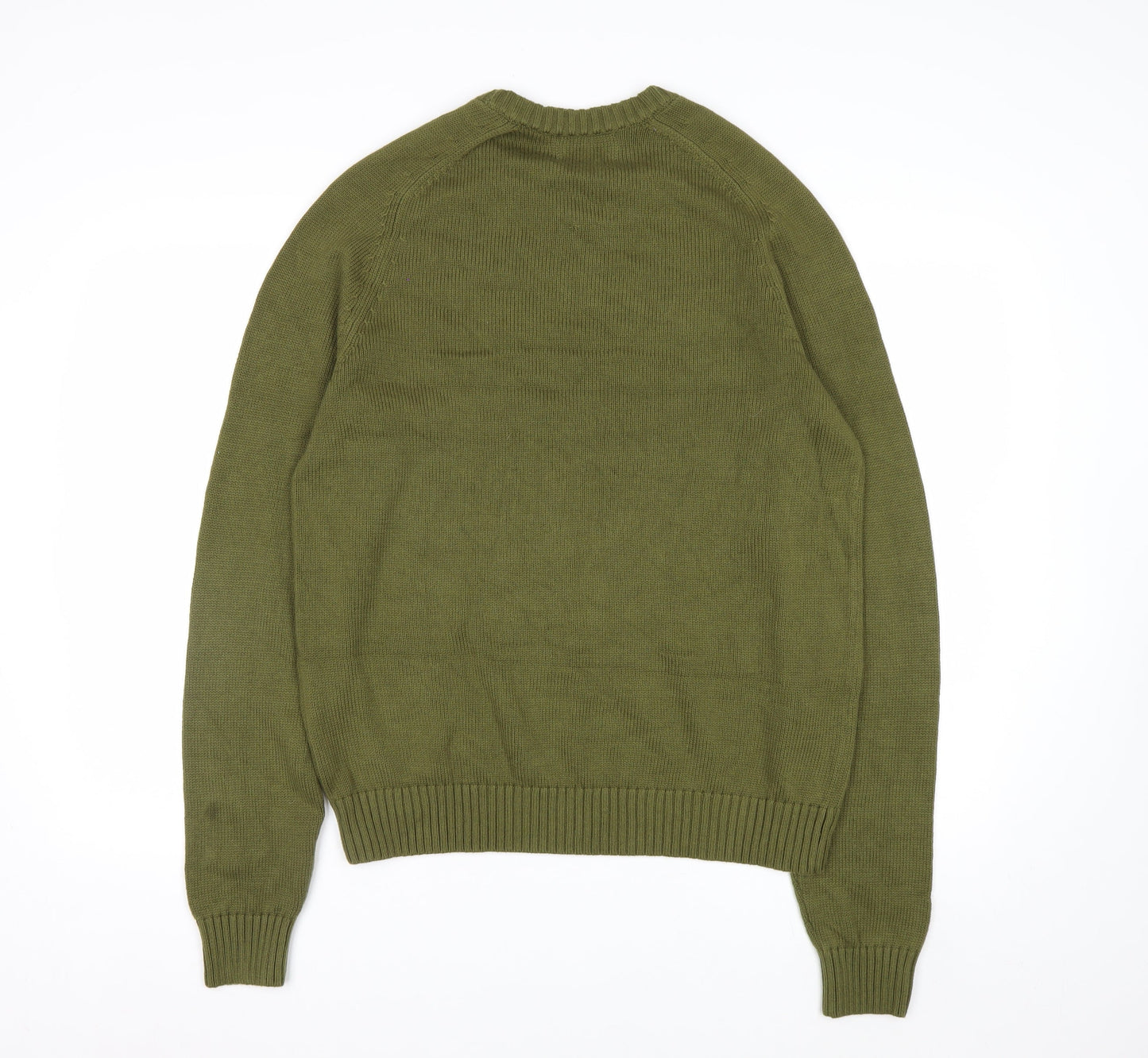Lands' End Men's Green Cotton Crew Neck Pullover Jumper Size L