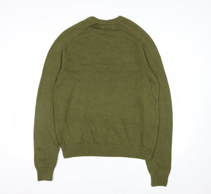 Lands' End Men's Green Cotton Crew Neck Pullover Jumper Size L