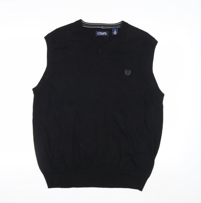 Chaps Men's Black Cotton V-Neck Sleeveless Knit Vest Jumper L