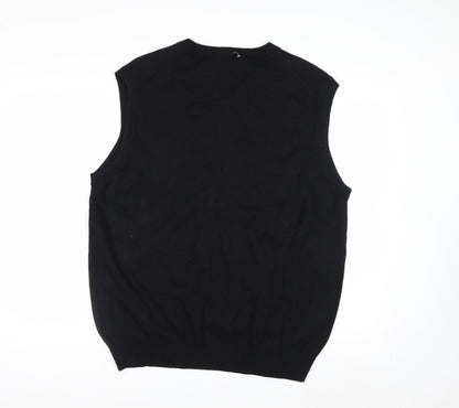 Chaps Men's Black Cotton V-Neck Sleeveless Knit Vest Jumper L