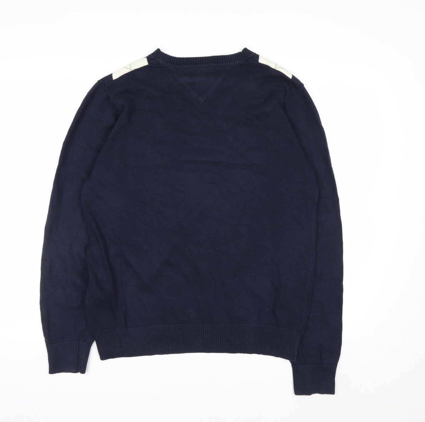 Tommy Hilfiger Men's Blue Argyle Cotton V-Neck Jumper Size M