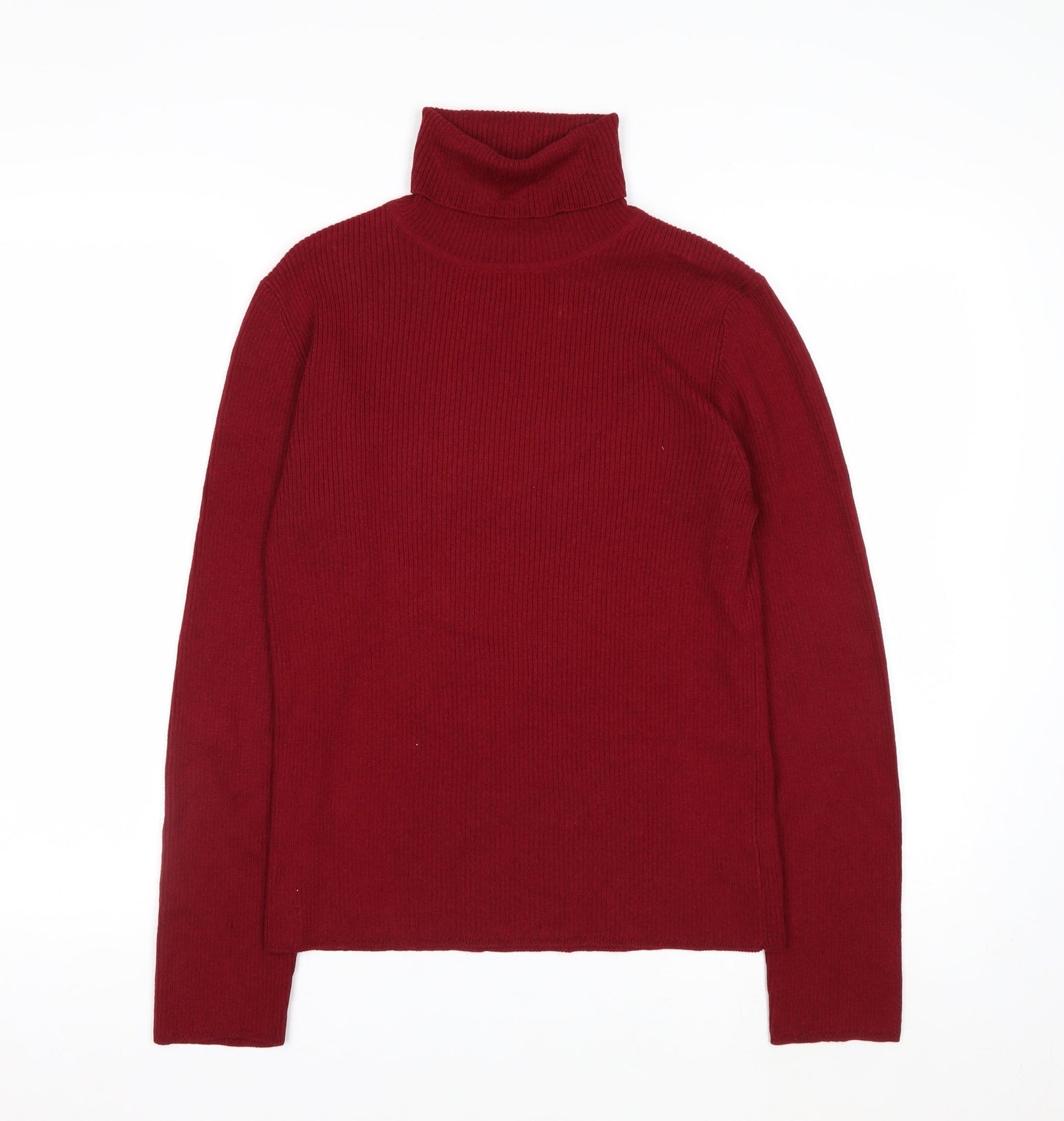 Eddie Bauer Womens Red Roll Neck Merino Wool Blend Jumper Size M
