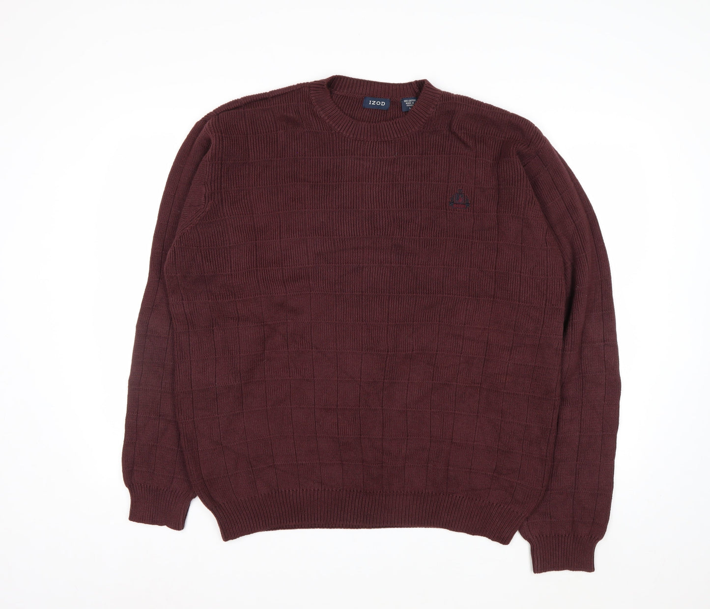 IZOD Men's Brown Cotton Crew Neck Jumper Size L Classic Knit