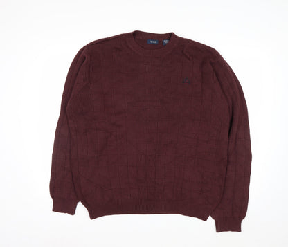 IZOD Men's Brown Cotton Crew Neck Jumper Size L Classic Knit