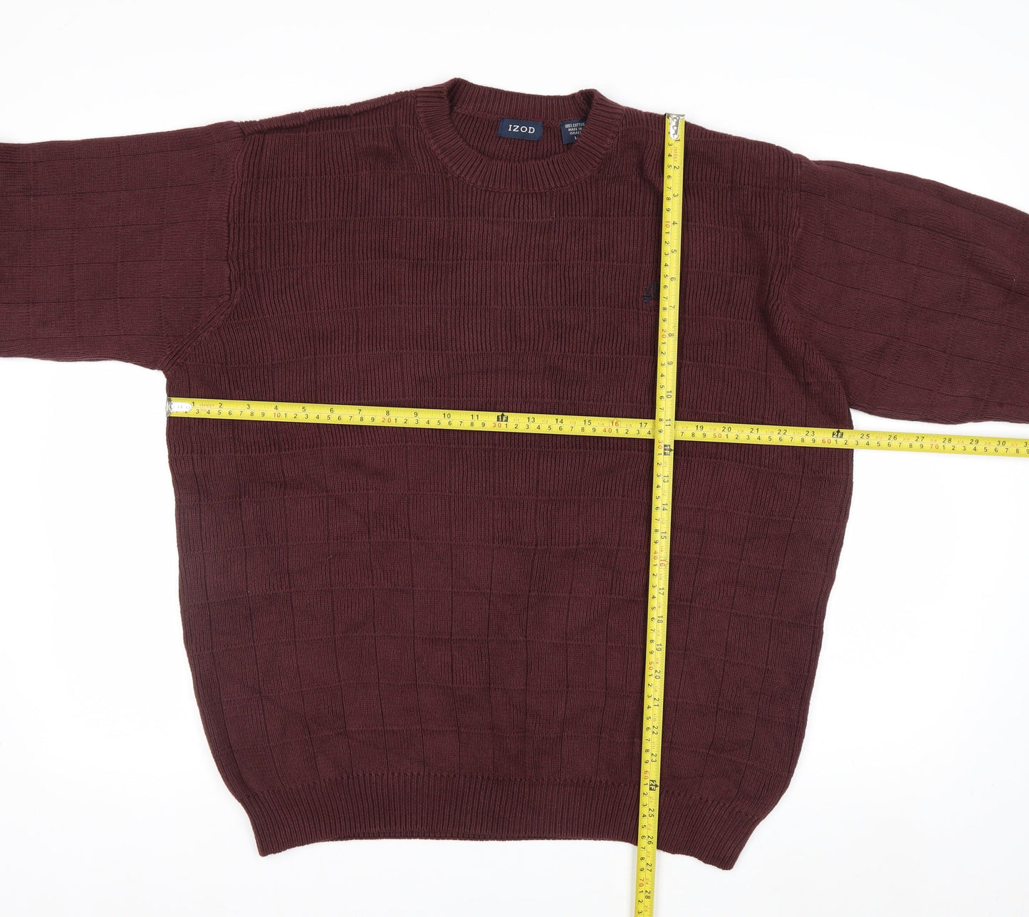 IZOD Men's Brown Cotton Crew Neck Jumper Size L Classic Knit