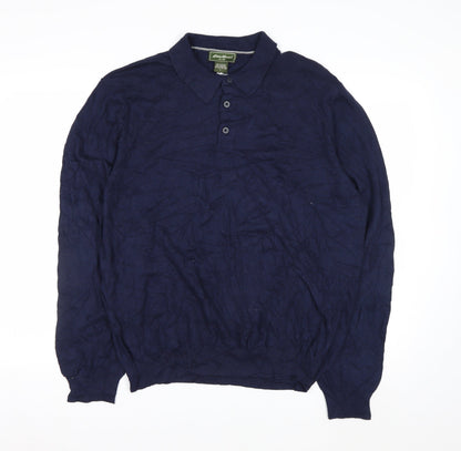 Eddie Bauer Men's Blue Cotton Cashmere Collared Henley Jumper L