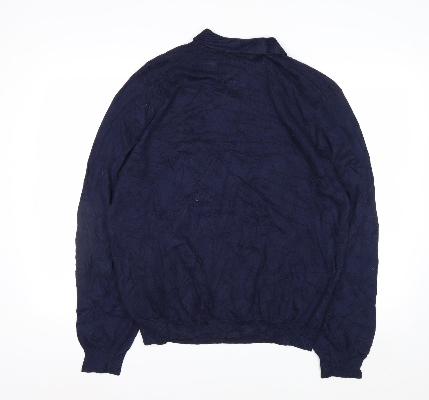 Eddie Bauer Men's Blue Cotton Cashmere Collared Henley Jumper L