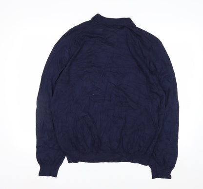 Eddie Bauer Men's Blue Cotton Cashmere Collared Henley Jumper L