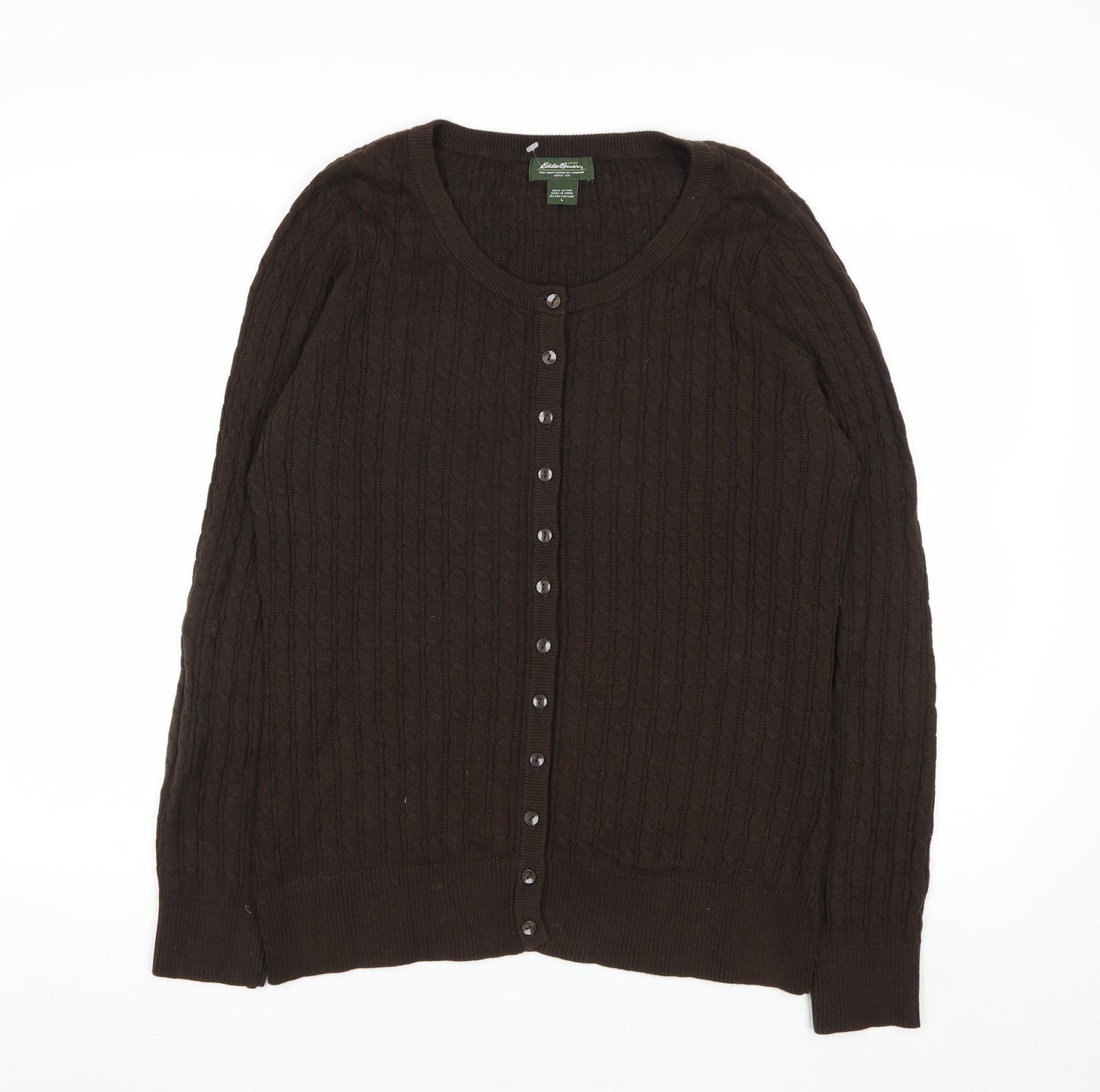 Eddie Bauer Men's Brown Cotton Cable Knit Cardigan L