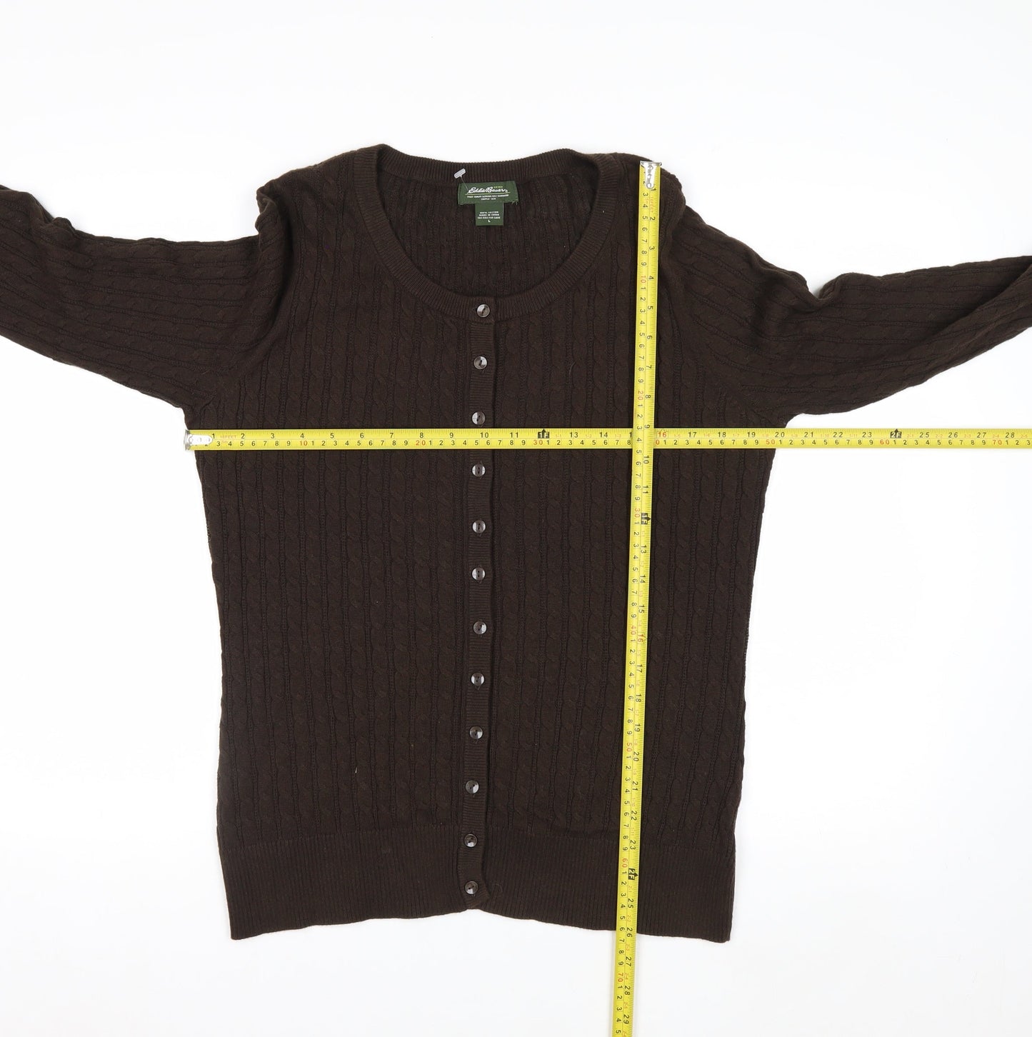 Eddie Bauer Men's Brown Cotton Cable Knit Cardigan L