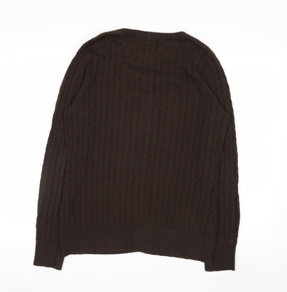 Eddie Bauer Men's Brown Cotton Cable Knit Cardigan L