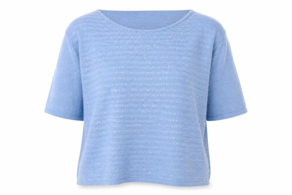 JOBIS Women Blue Wool Sequin Short Sleeve Pullover Jumper Size 8