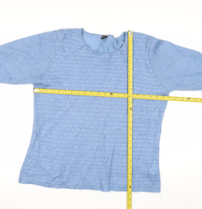 JOBIS Women Blue Wool Sequin Short Sleeve Pullover Jumper Size 8