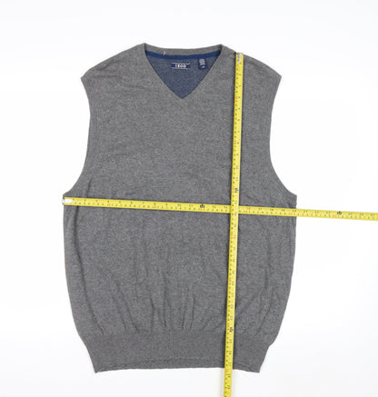 IZOD Men's Grey V-Neck Sleeveless Knit Vest L Cotton Blend