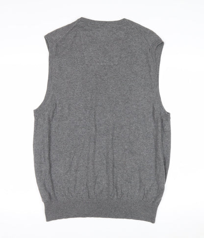 IZOD Men's Grey V-Neck Sleeveless Knit Vest L Cotton Blend