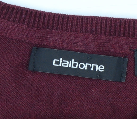 Claiborne Men's Red Argyle V-Neck Cotton Jumper Size L
