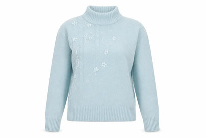 Honor Millburn at EWM Women's Blue Floral Mock Neck Knit Jumper Size S 10-12